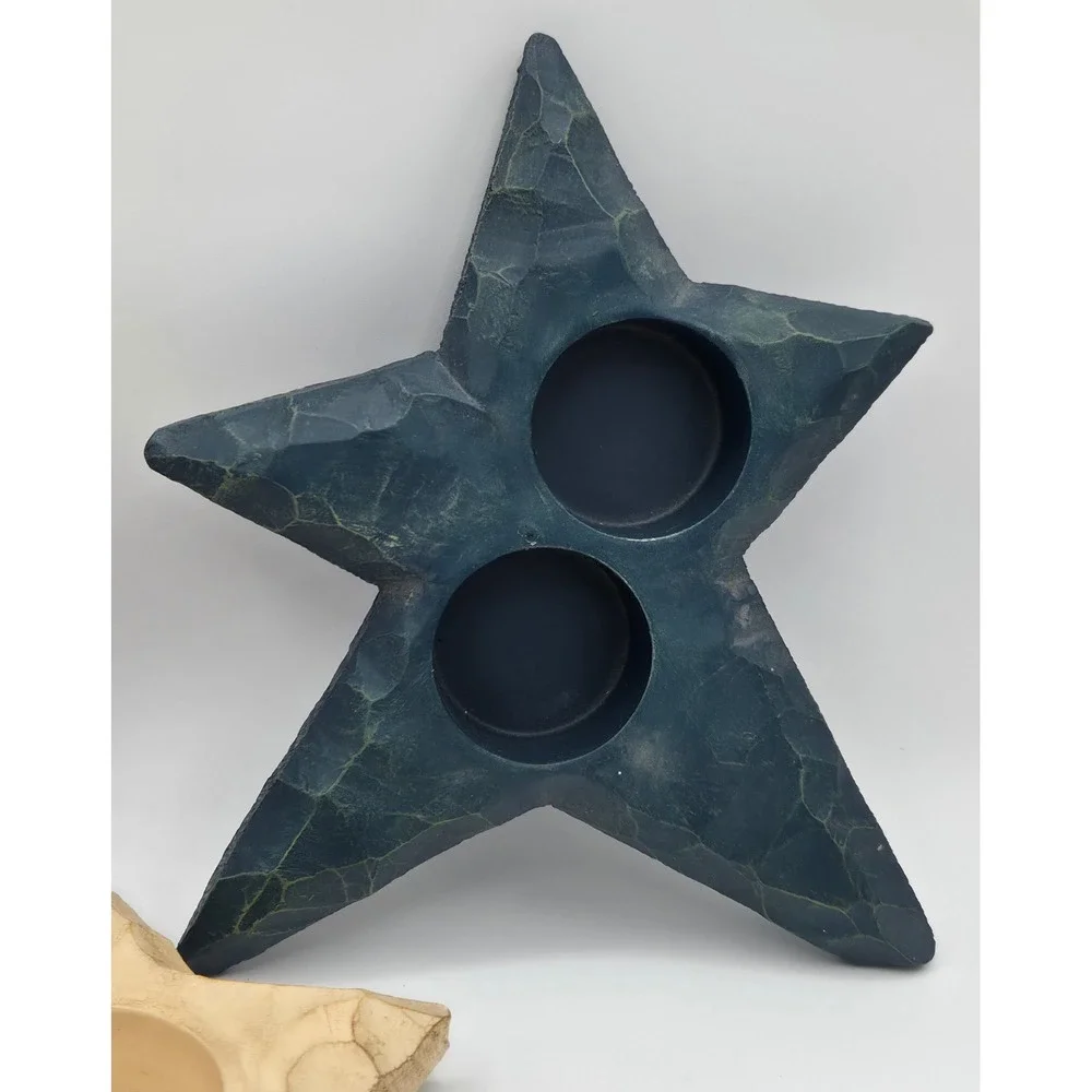 PartyLite Primitive Star Tealight Candle Holder S/3 Red White Blue Rare Retired